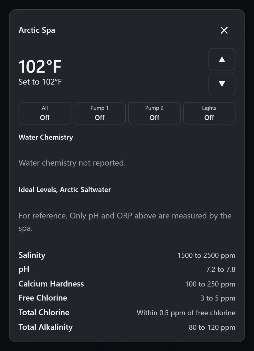 Slate phone app: hot tub temperature, pumps, lights and water chemistry reference